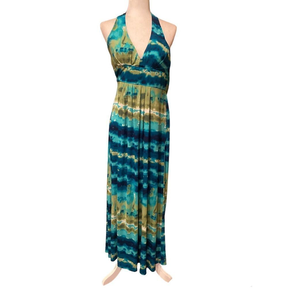Bisou Bisou Halter Top Maxi Dress Tie Dye Size 10 Padded Bra